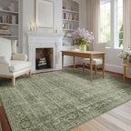 FMFUNCTEX 4x6 Washable Area Rug Green Neutral Vintage Distressed Non Slip Low by Fmfunctex