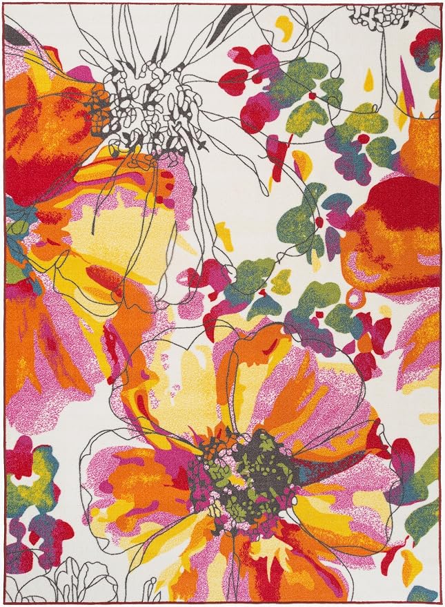 Rugshop Multi Bright Flowers Non Slip Non-Shedding Area Rug - Image 3