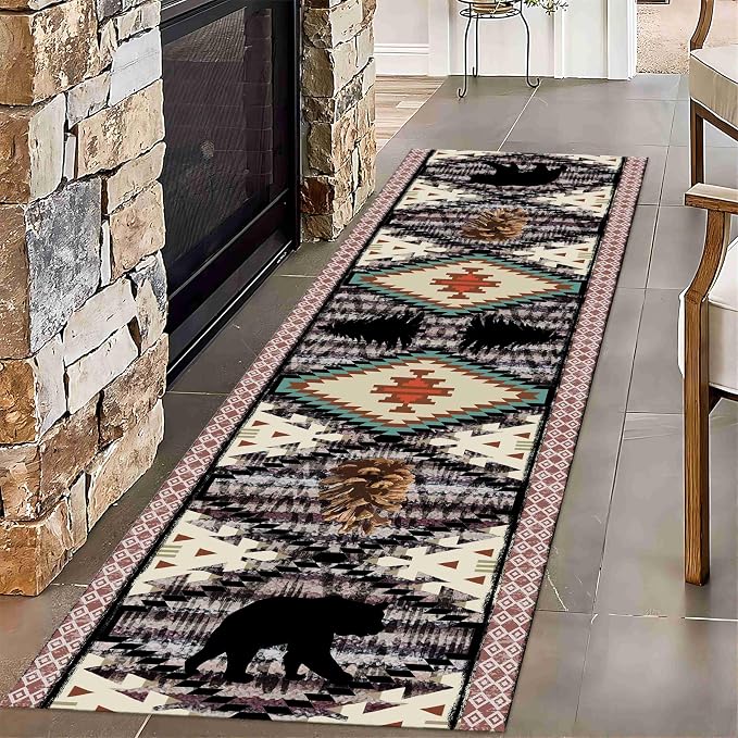Wild Animal Runner, 2x6ft Bohemian Southwestern Country Hallway Animal Bear - Image 2