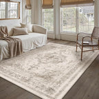 Area Rug 4x6 Beige Washable Office Entryway Vintage Medallion Carpet Non Slip by PureCozy