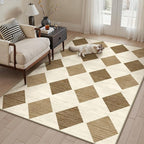 3x5 Checkered Area Rugs for Living Room Brown Machine Washable Large Rug by PureCozy