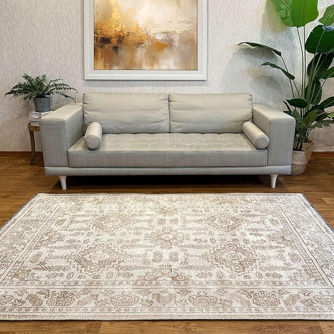 Alfa Rich 5x8 Beige Off White Washable Area Rugs by AlfaRichRugs