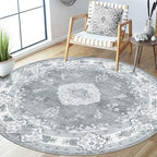 MUJOO Grey Round Rug 5ft, Circle Washable Area Rugs by MUJOO