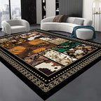 Floral Tropical Patchwork Area Rug 2x3ft, Vintage Black & Brown Country Carpet by Unknown