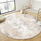 3x3 Washable Round Rug Beige Grey Abstract Entryway Area Rug Neutral Modern Non - Image 2