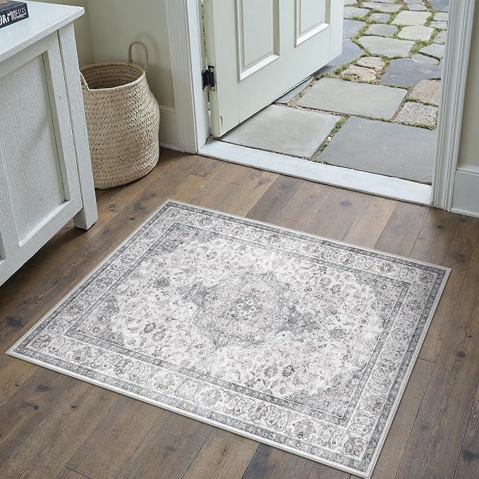 HUGEAR 2x3 Entryway Area Rug Vintage Grey Small Rug Machine Washable Door Mat - Image 3