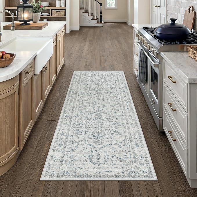 Blue 2x6 Runner Rug Vintage Area Carpet Hallway Indoor Kitchen Washable Low - Image 5