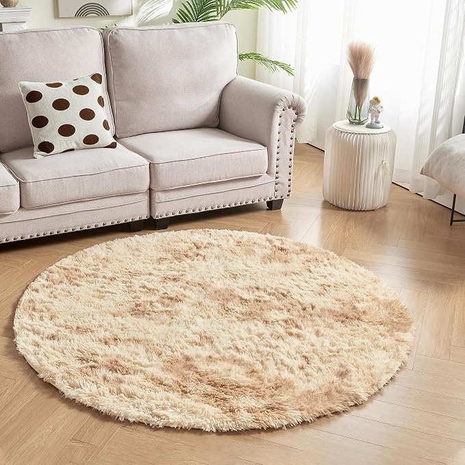 Andency Tie-Dyed Beige Round Area Rug - Image 2