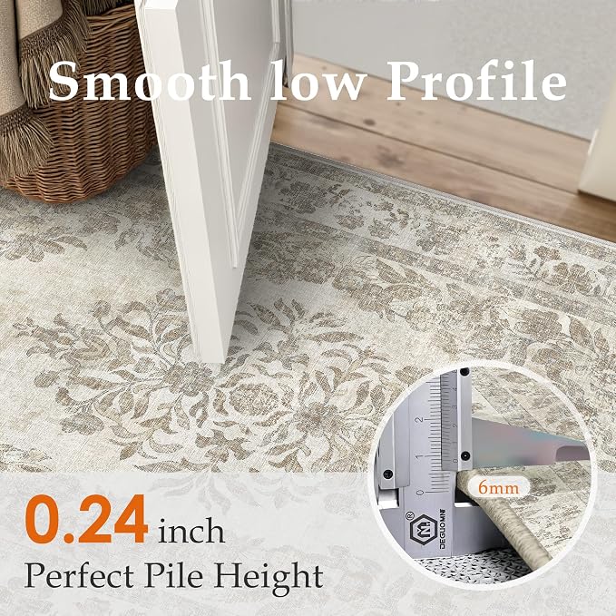 3x4 Area Rug Beige Washable Office Vintage Distressed Carpet Bedroom Indoor - Image 2