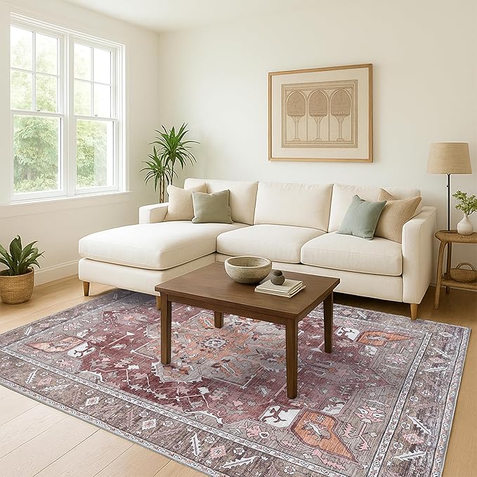 Washable Area Rug. Modern Farmhouse. Vintage. Turkish. Bohemian. Distressed. - Image 2