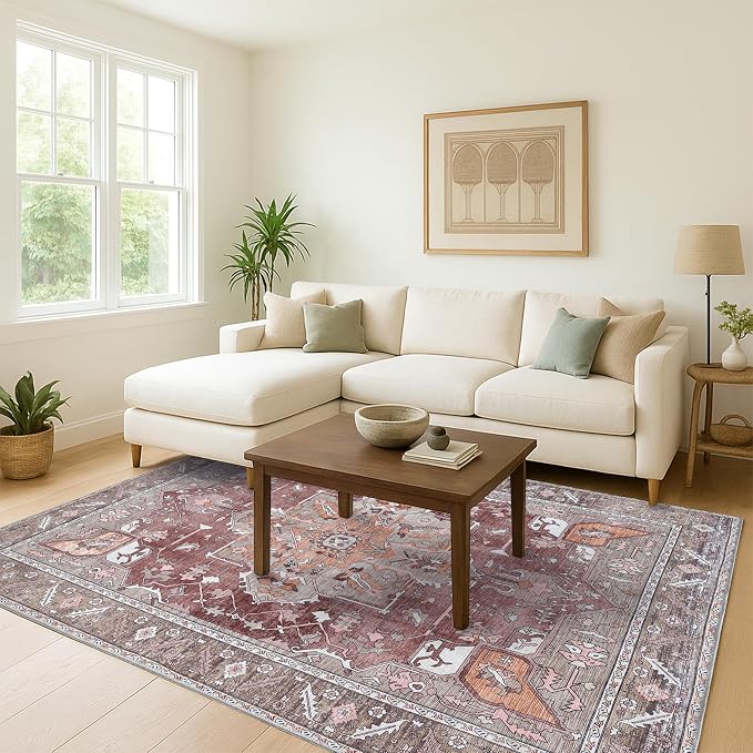 Washable Area Rug. Modern Farmhouse. Vintage. Turkish. Bohemian. Distressed. - Image 2