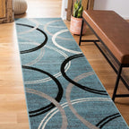 Rugshop Modern Wavy Circles Design Runner Rug, Non-Shedding Carpet by Rugshop
