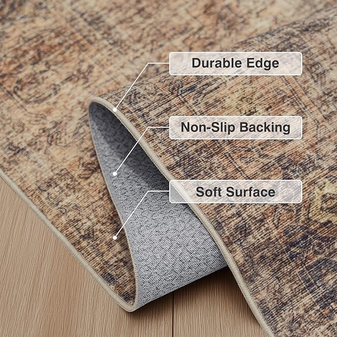 Fmfunctex 6x9 Washable Area Rug Rust Brown Vintage Neutral Distressed Oriental - Image 5