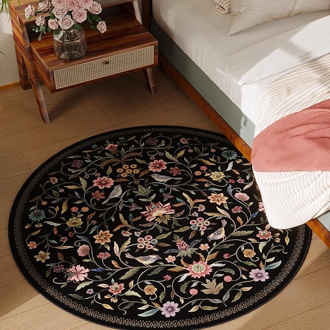 Vintage Medallion Floral Round Rug 4ft, Washable Circle Area Rug, Non-Slip Soft - Image 5