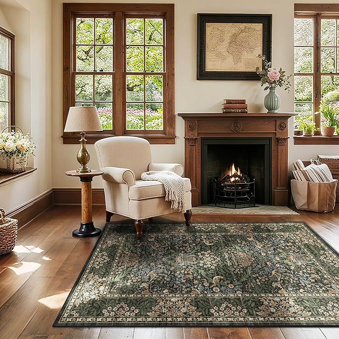3x5 Floral Washable Area Rug for Living Room, Vintage Boho Rugs for Bedroom by HOME