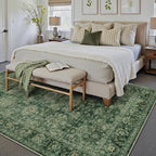 6x9 Washable Area Rug for Living Room Bedroom Green Vintage Distressed Rustic - Image 3