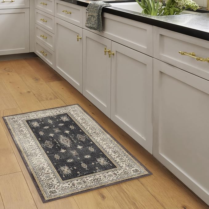 RUGGABLE Washable Vintage Area Rug – Verena Dark Wood 2x3, Stain-Resistant - Image 2