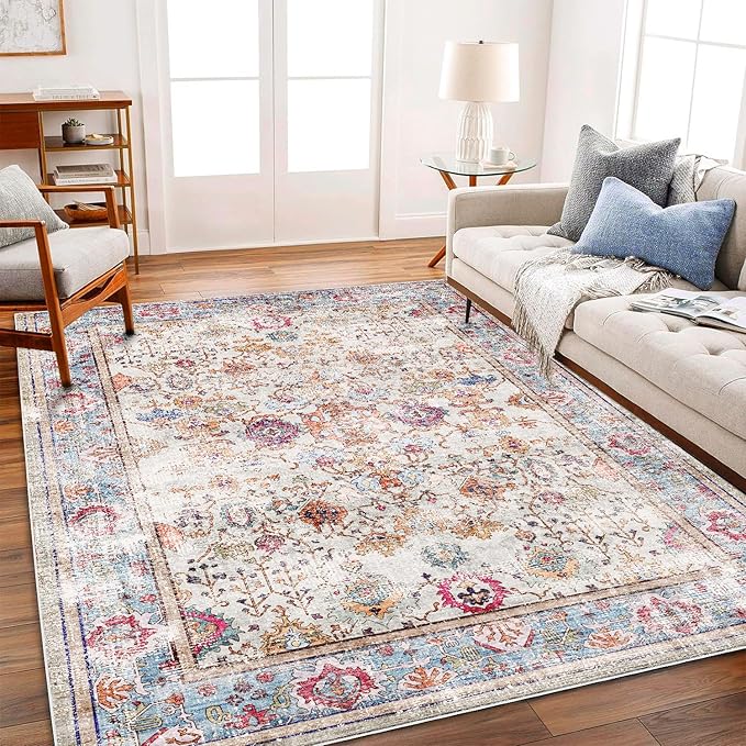 Washable Area Rug Vintage 6'x9' Light Traditional Floor Cover Thin Rug Retro by CHAMPLANT
