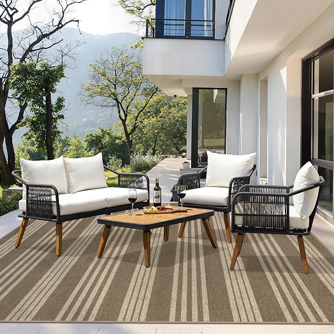 Lahome Striped Easy Jute Rug 8x10, Farmhouse Dining Room Rug Indoor Outdoor - Image 6