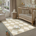 3x5 Checkered Area Rugs for Living Room Beige Machine Washable Large Rug by PureCozy