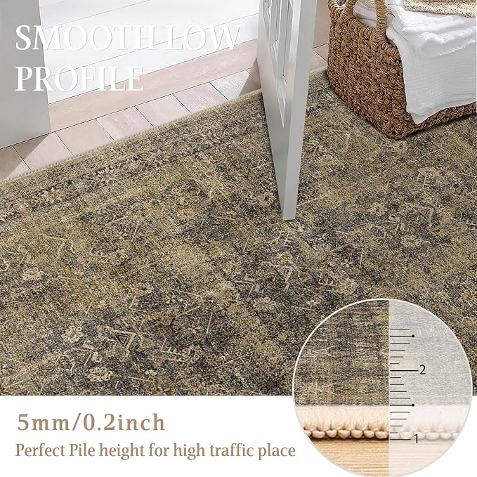 5x7 Brown Black Area Rug for Living Room Washable Vintage Distressed Carpet - Image 3