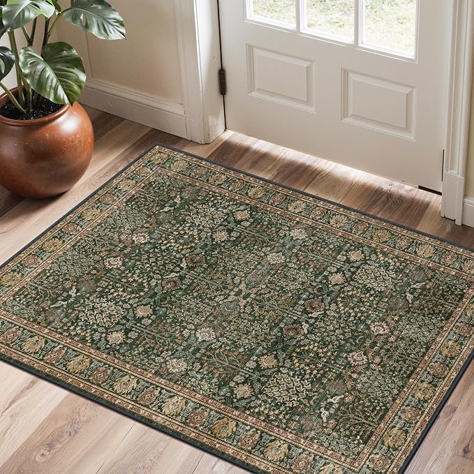 Bavni 2x3 Doormat, Machine Washable Runner Rug Non Slip, Vintage Floral Print by BAVNI