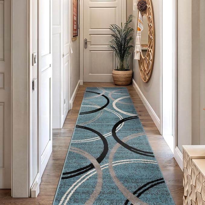 Rugshop Modern Wavy Circles Design Runner Rug, Non-Shedding Carpet - Image 8