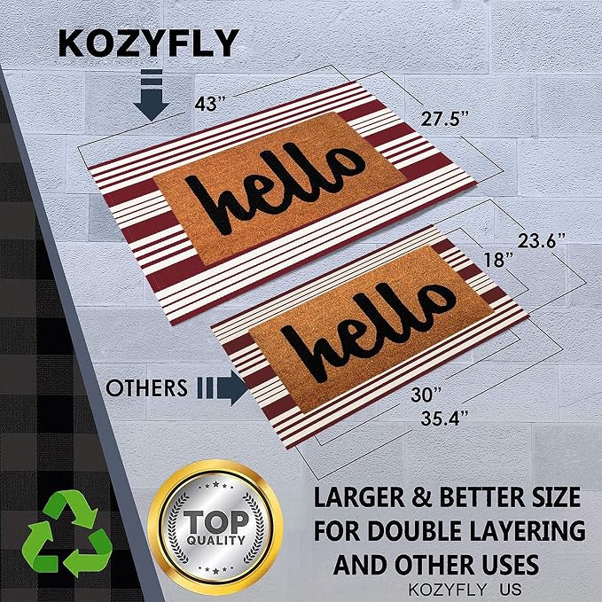 KOZYFLY Striped Outdoor Rug Red and White 27.5x43 Inches Front Door Rug - Image 2