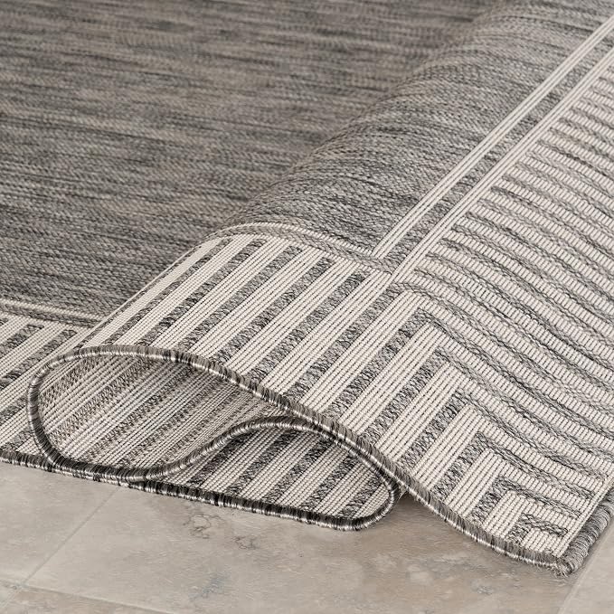 Nuloom Asha Grey/Ivory, Striped Border, Soft and Cozy, High Traffic, Stain - Image 7