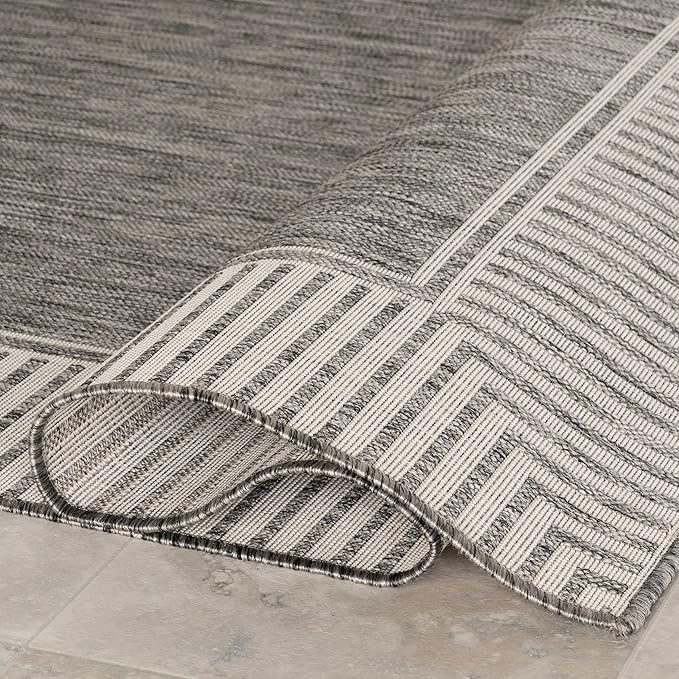 Nuloom Asha Grey/Ivory, Striped Border, Soft and Cozy, High Traffic, Stain - Image 7