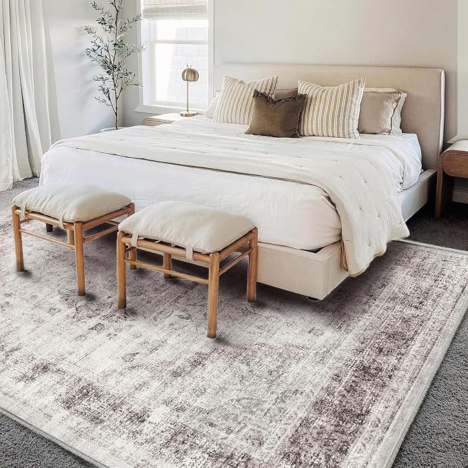 Washable Area Rug 8'x10' Floral red Boho Design Non-Shedding Non-Slip Easy Care - Image 3