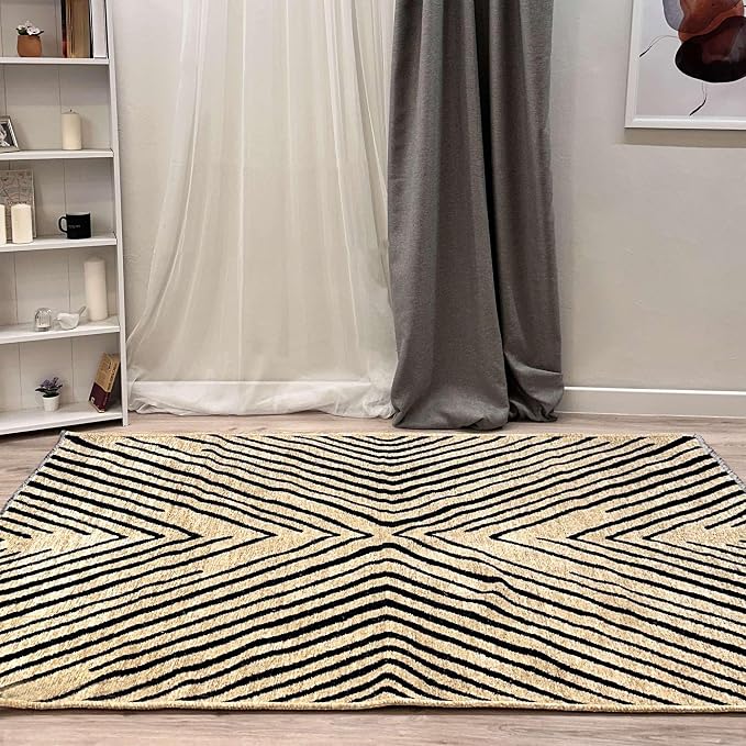 Alfa Rich 3x5 Geometric Beige Black Washable Area Rugs - Image 3