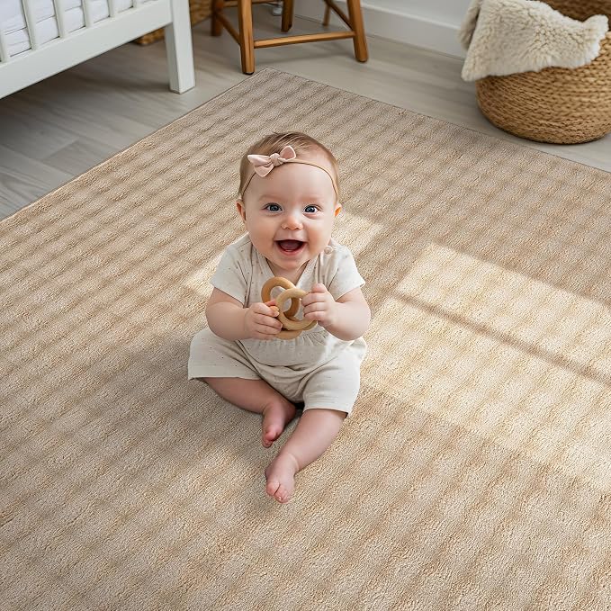 CAMILSON Modern Beige Non Slip Rug 3x5 Ultra Soft High Pile Area Rugs Non Skid - Image 4