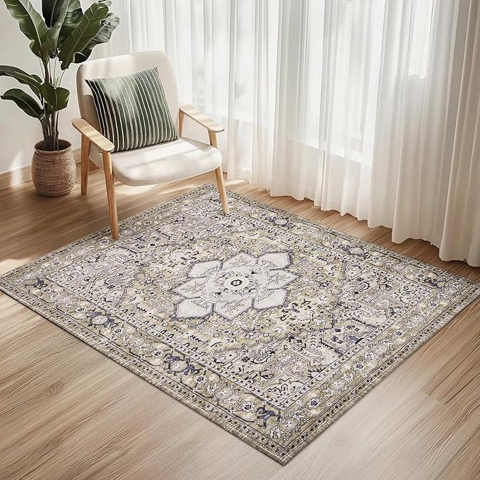PURRUGS Vintage Farmhouse Boho Throw Rug 3x5 ft, Non-Slip Machine Washable Rug by PURRUGS
