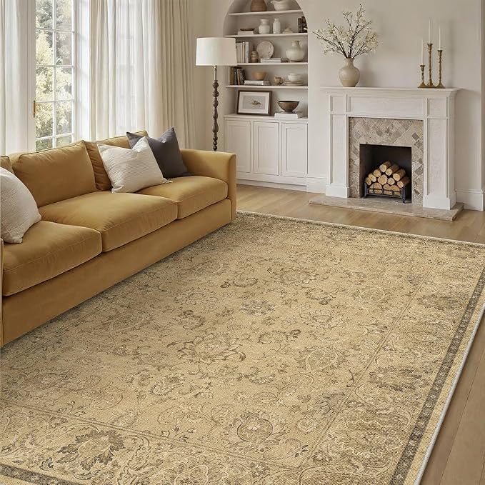 HUGEAR 9x12 Machine Washable Area Rugs Vintage Brown by HUGEAR