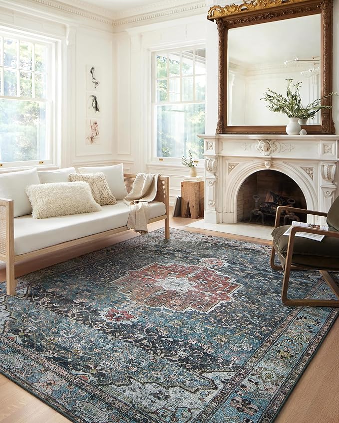 Loloi Margot Collection MAT-05 Ocean/Brick 3'-6" x 5'-6" Accent Rug feat. by Loloi