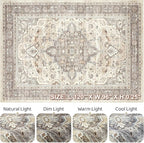 8x10 Area Rugs Living Room: Washable Boho Large Neutral Vintage Soft Rug Stain - Image 9