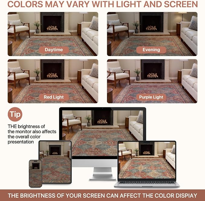 Bavni 6x9 Area Rugs for Living Room, Machine Washable Rug Non Slip, Vintage - Image 8