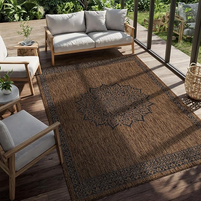 CAMILSON Outdoor Rug 10x14 Medallion Gold Modern Large Area Rugs - Image 6