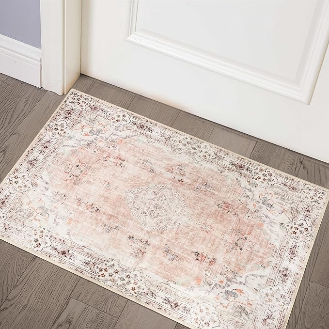 MUJOO Pink Area Rug Small Area Rugs Boho Machine Washable Rugs Non Slip by MUJOO