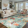 Green Area Rug 6x9 Floral Washable Living Room Kitchen Boho Carpet Non Slip Low by PureCozy