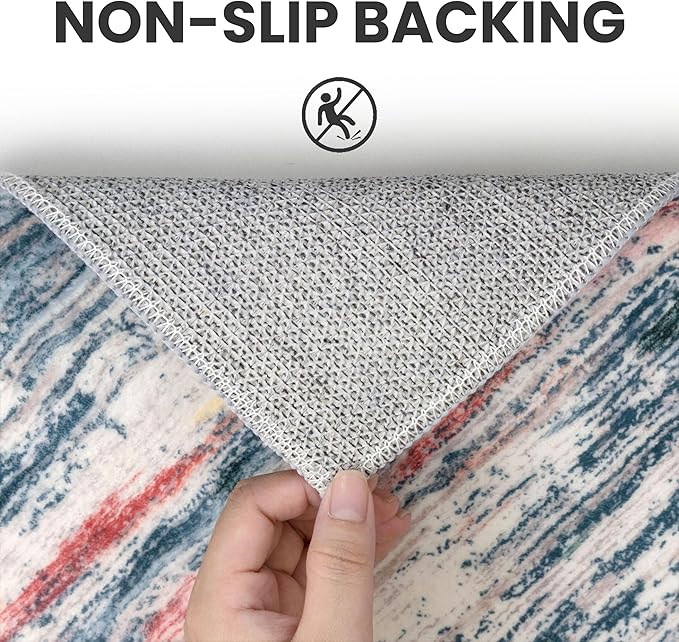 2x5 Modern Abstract Runner Rug for Hallway, Teal Blue Peach Gray Multi Super - Image 6