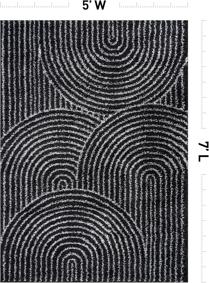 Rugshop Circles Arch Shag Area Rug Anthracite Dark Gray 5' x 7' Great - Image 2