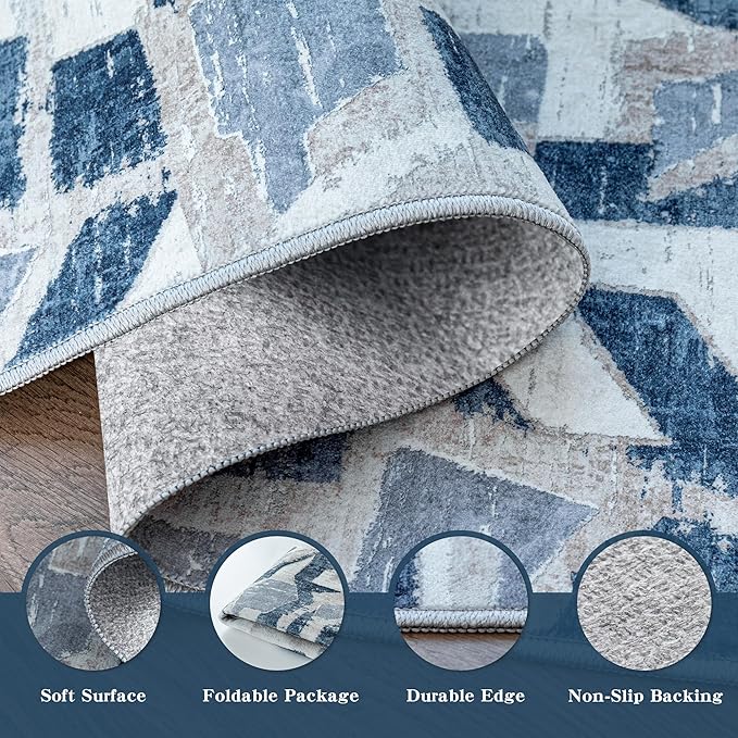 Blue 6X9 Area Rugs for Living Room Bedroom, Modern Abstract Large Carpet - Image 4