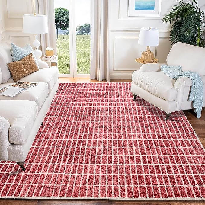 Hand-Tufted 100% Wool Area Rug – Unique Modern Geometric Grid Pattern, Soft - Image 2