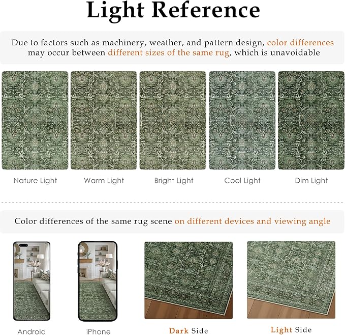Green Area Rug 4x6 Washable Office Entryway Carpet Soft Vintage Indoor Kitchen - Image 6