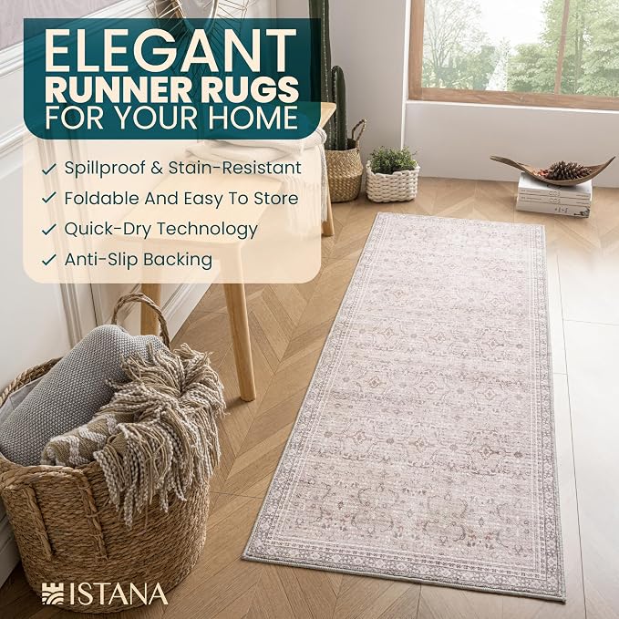 Istana Hallway Runner Rug 2x8 – Beige Grey/Light Cream Entryway Rug -Silk's - Image 5