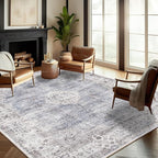 Washable Area Rug 8'x10' Retro Boho Design Non-Shedding Non-Slip Easy Care Ideal by CHAMPLANT