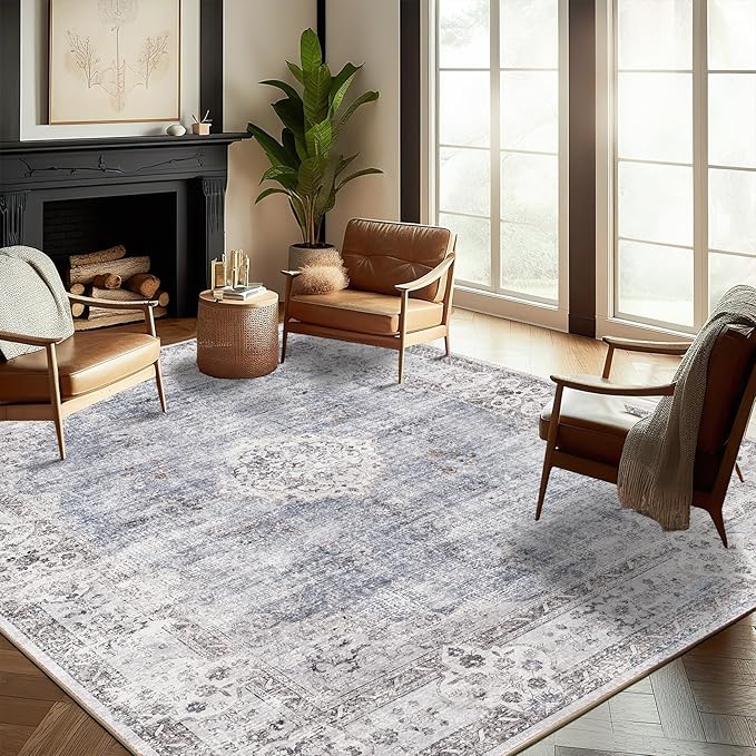 Washable Area Rug 8'x10' Retro Boho Design Non-Shedding Non-Slip Easy Care Ideal by CHAMPLANT