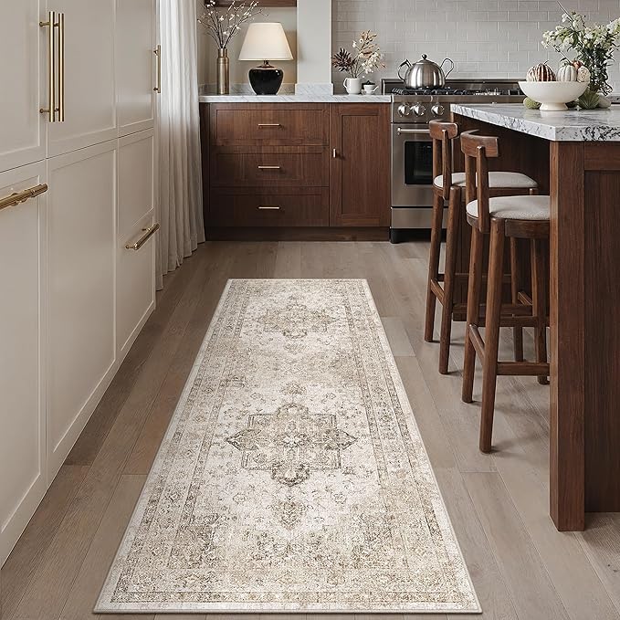 Taupe Runner Rug 2x6 Hallway Kitchen Washable Vintage Carpet Non Slip Retro by PureCozy